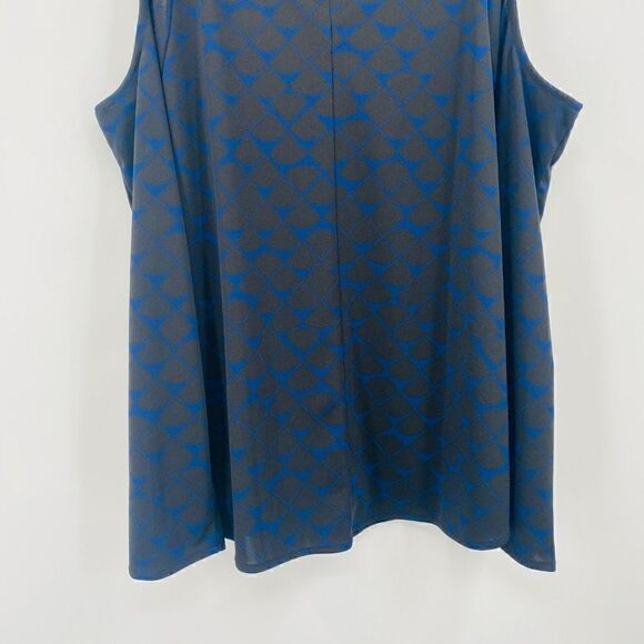 Ann Taylor Sz Medium Blue Black Geometric Print Long Sleeve Cold Shoulder Blouse - Picture 8 of 9